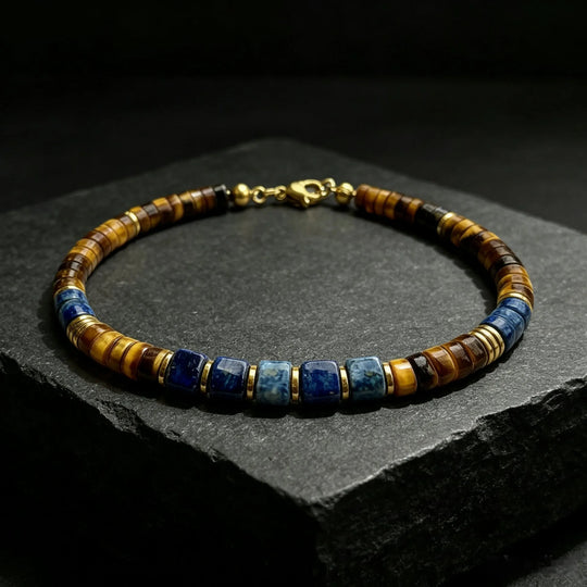 The Meridian — Tiger's Eye & Lapis Lazuli Bracelet (4mm)