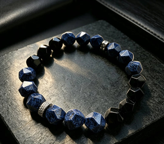 The Eclipse — Blue Pearl & Black Onyx Bracelet (10mm)