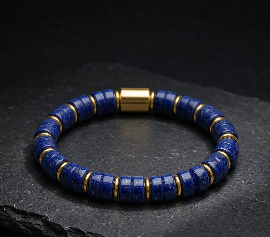The Regent — Lapis Lazuli Gold Accent Bracelet (5mm)