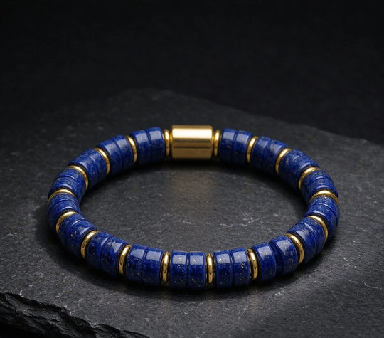The Regent — Lapis Lazuli Gold Accent Bracelet (5mm)