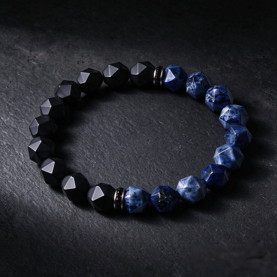 Obsidian & Blue Dumortierite bracelet, 10mm