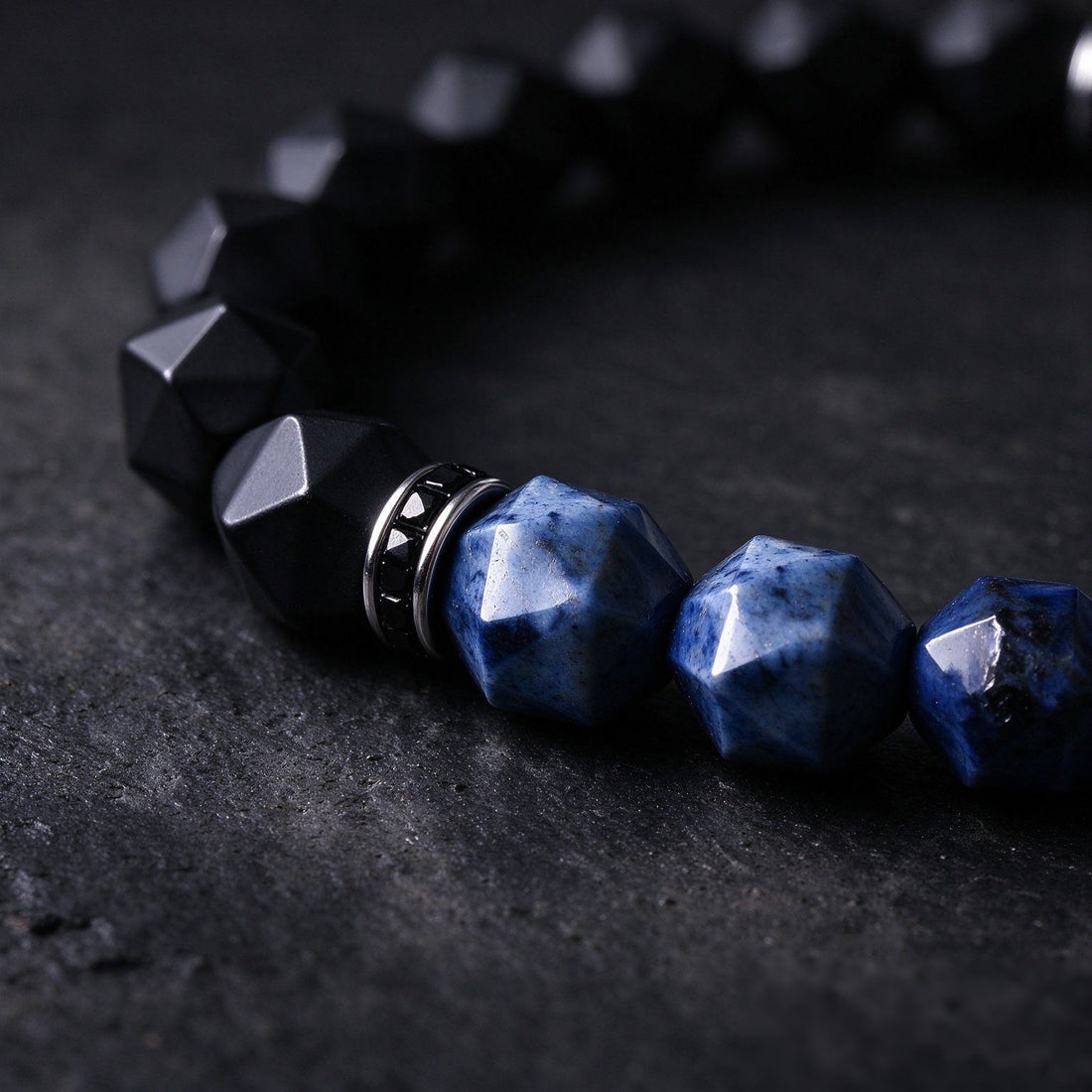 Obsidian & Blue Dumortierite bracelet, 10mm