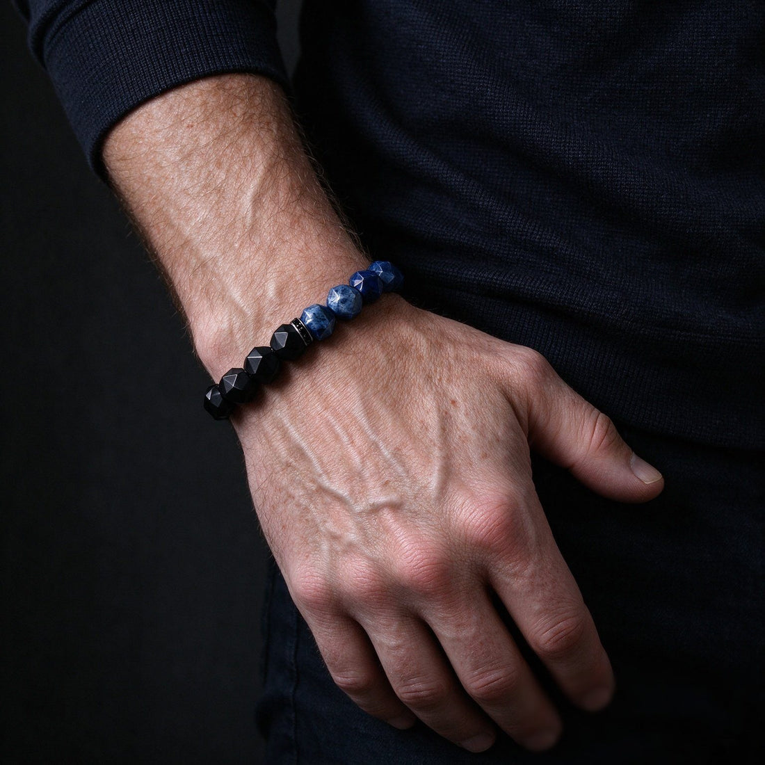 Obsidian & Blue Dumortierite bracelet, 10mm