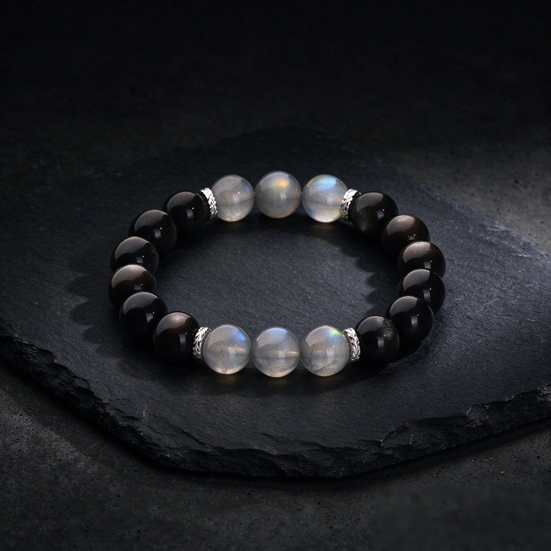 Obsidian & Labradorite bracelet, 10mm